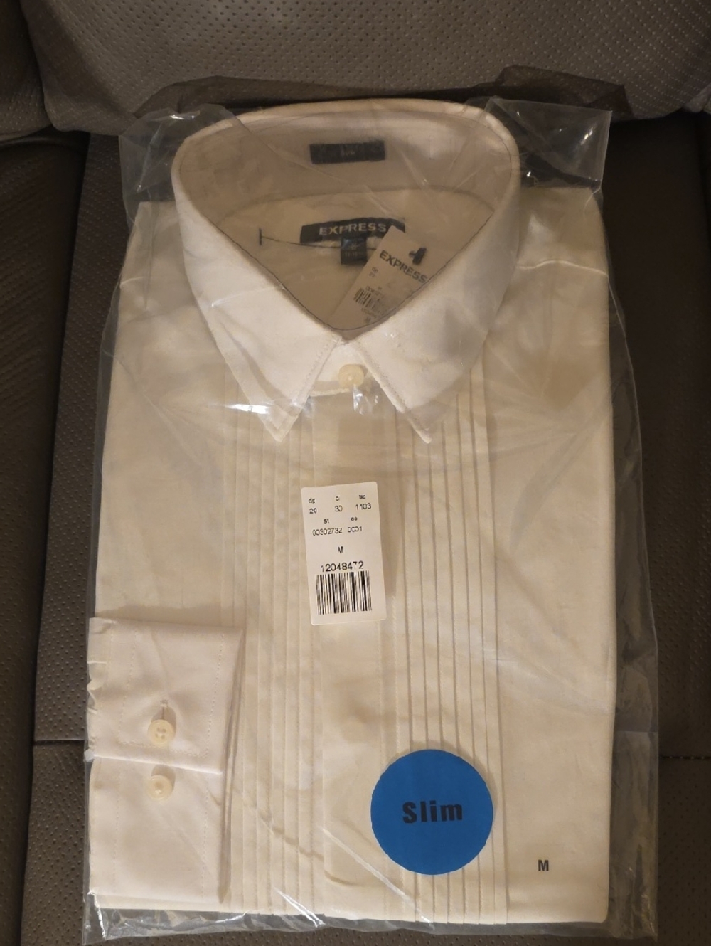 Express Men’s White Pleated Dress Shirt - Slim Fit